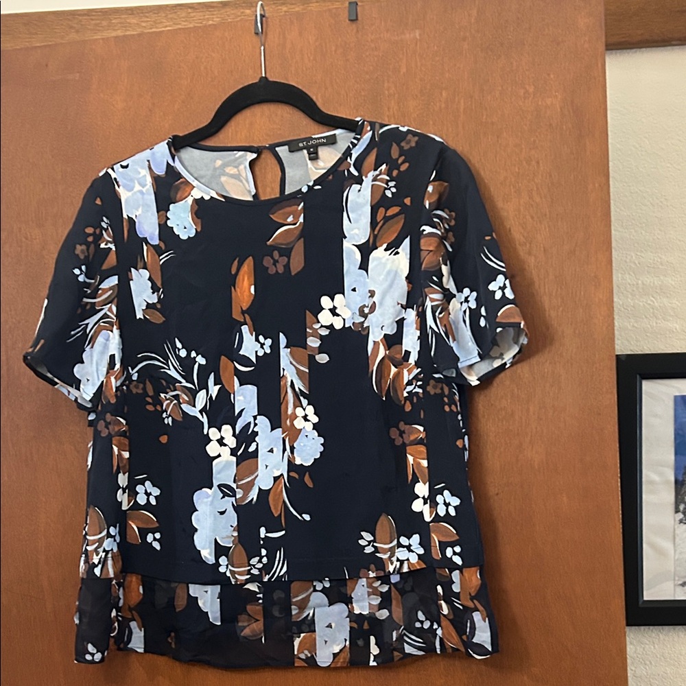 St. John Navy Floral Blouse